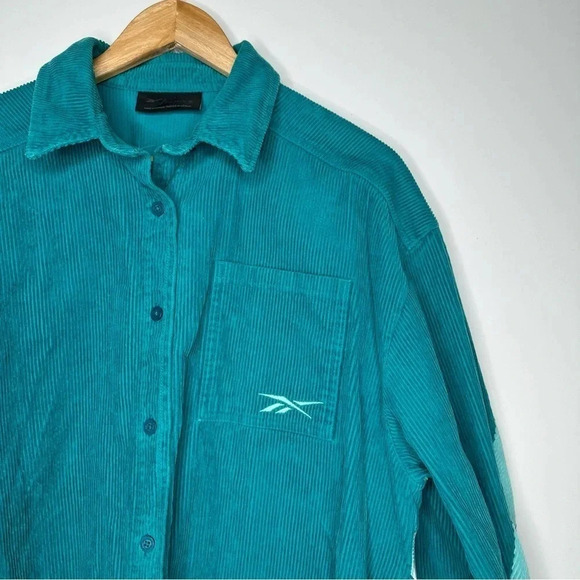 Reebok x Cardi B Seaport Teal Corduroy Cover-Up Shirt Jacket Size XS - Picture 5 of 12
